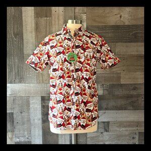 NWT! Free Planet Christmas button up shirt Santa snowman reindeer holiday party